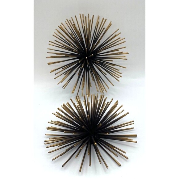 Metal Gold Atomic Starburst 3D Sea Urchin Wall Hanging Decor MCM Set Of 2 - Picture 2 of 11